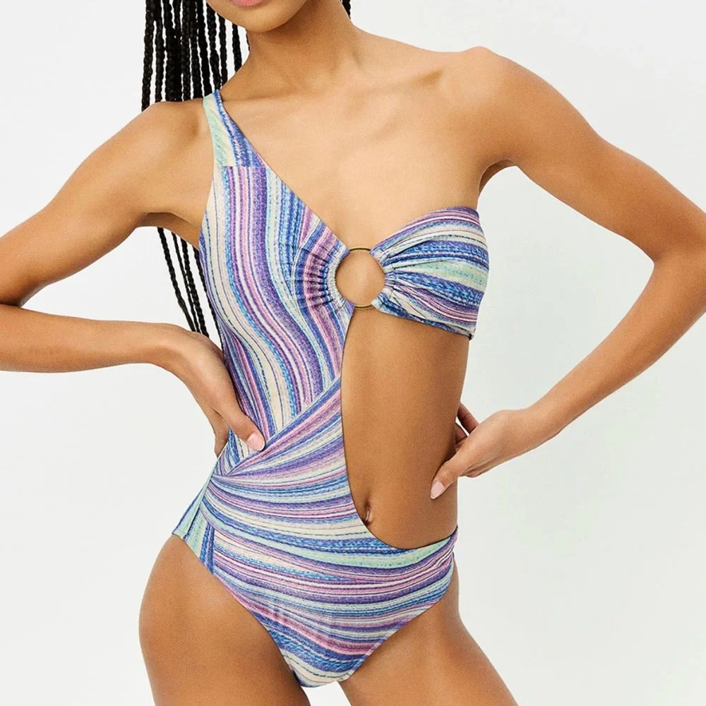 Frankie’s Bikinis Seraphina One Piece Cutout Swimsuit Colorful